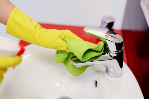 Carpet cleaning team working with equipment in a home interior